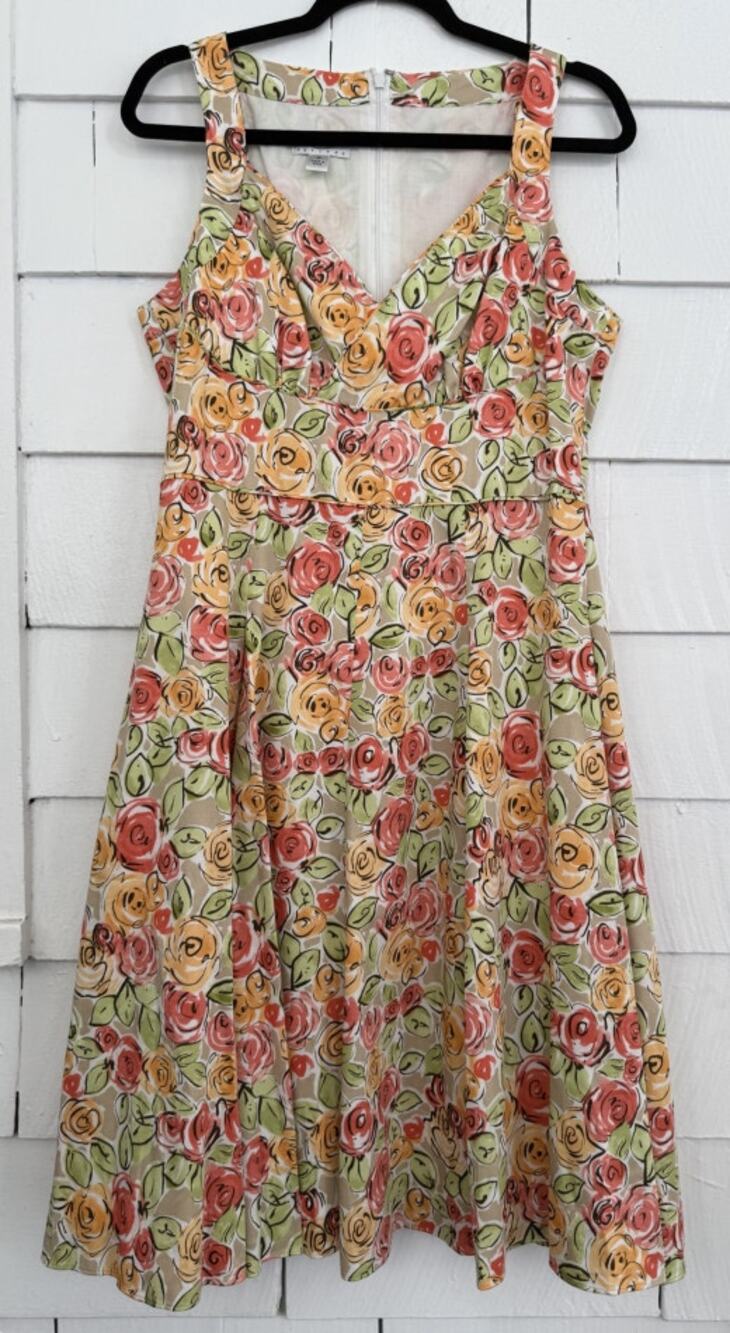Talbots Womens 10P Rose Print Empire Waist Dress Artsy Wedding Guest Cottagecore